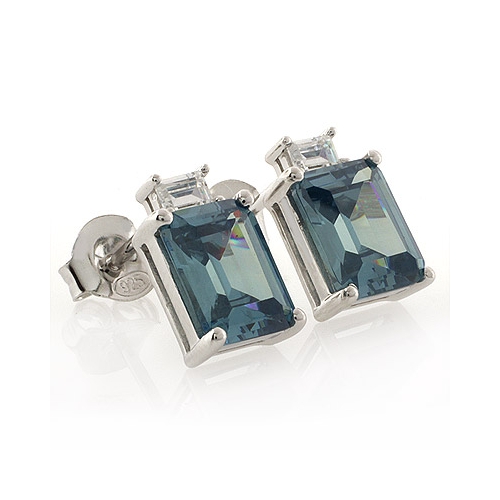 Emerald Cut Alexandrite Silver Stud Earrings