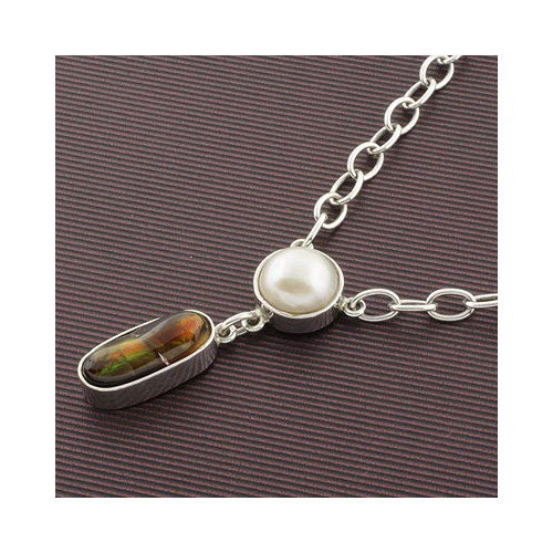 Genuine High Quality Fire Agate and Pearl Silver Necklace