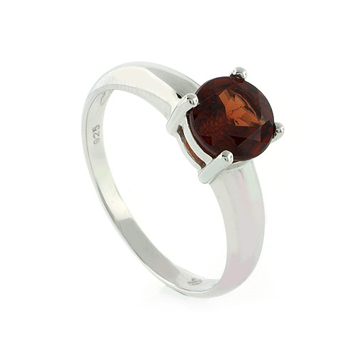 Authentic Red Garnet Sterling Silver Solitaire Ring