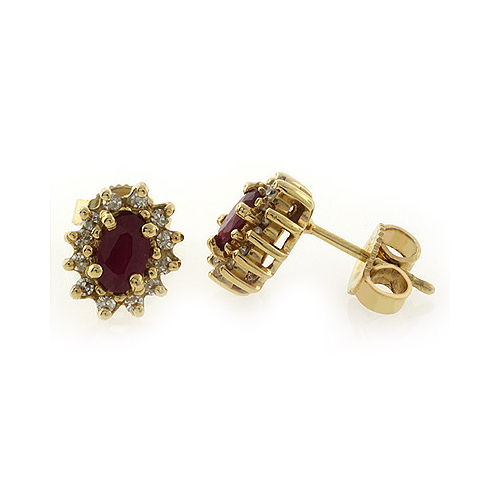 14K Yellow Gold Genuine Ruby with Diamond Earrings