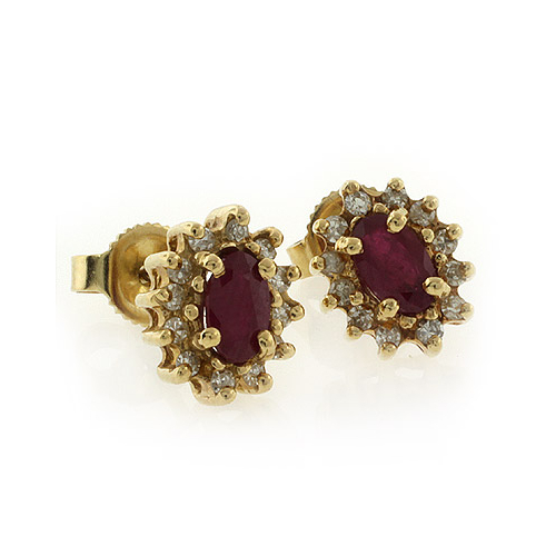 14K Yellow Gold Genuine Ruby with Diamond Earrings