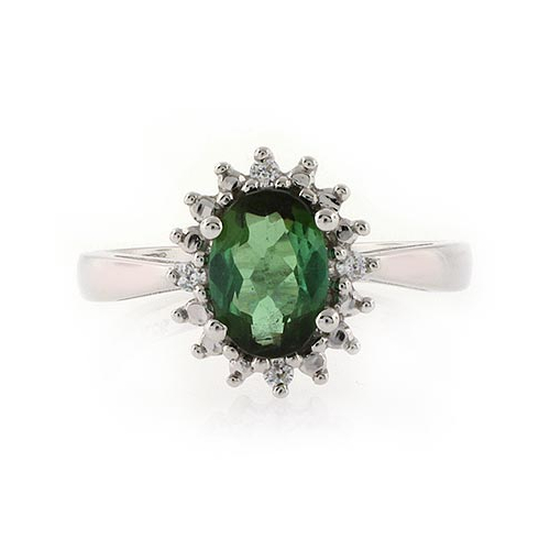 Genuine Green Tourmaline Ring in Sterling Silver