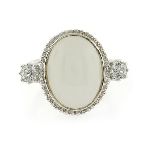 Genuine White Jade and Topaz Silver Ring
