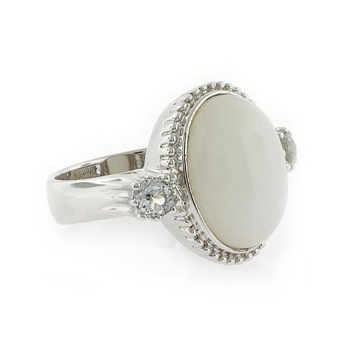 Genuine White Jade and Topaz Silver Ring