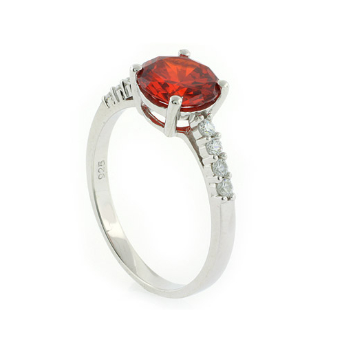 Solitaire with Accents Fire Opal Silver Ring