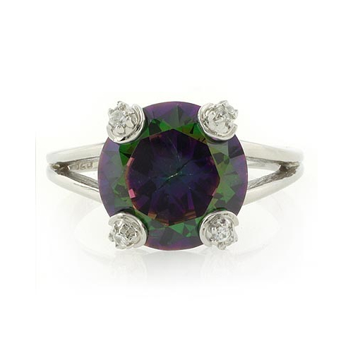 Round Cut Silver Ring with Mystic Topaz