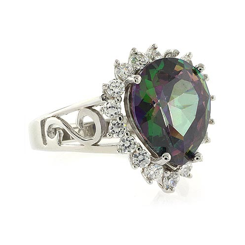 Pear Cut Mystic Topaz Silver Ring
