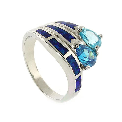 Double Stone Blue Topaz Opal Ring