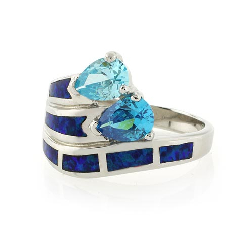 Double Stone Blue Topaz Opal Ring