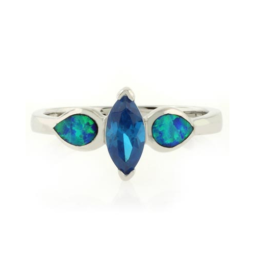 Blue Topaz and Australian Opal Stylish Ring