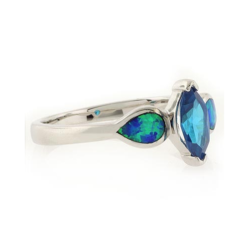 Blue Topaz and Australian Opal Stylish Ring