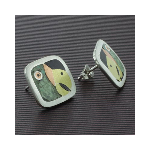 Genuine Malachite and Onyx Parrot Head Earrings with Choker