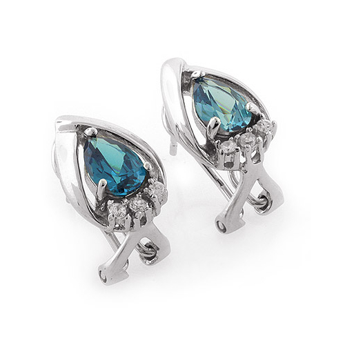 Pear Cut Alexandrite Silver Omega Closure Earrings