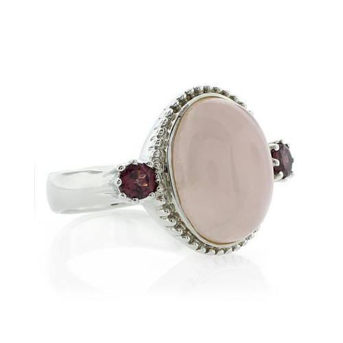 Genuine White Jade and Amethyst Silver Ring