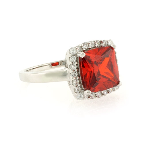Princess Cut Fire Opal Silver Ring