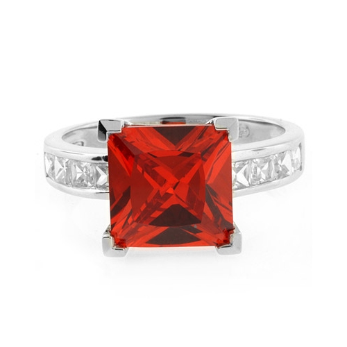 Square Cut Fire Cherry Opal Silver Ring