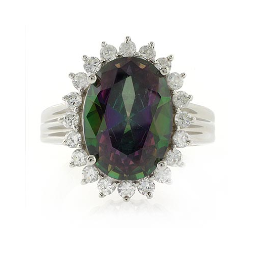 Princess Kate Style Silver Ring with Mystic Topaz