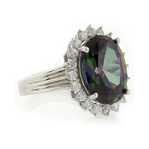 Princess Kate Style Silver Ring with Mystic Topaz