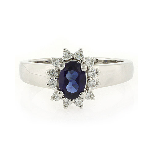 Silver Oval Cut Sapphire Ring