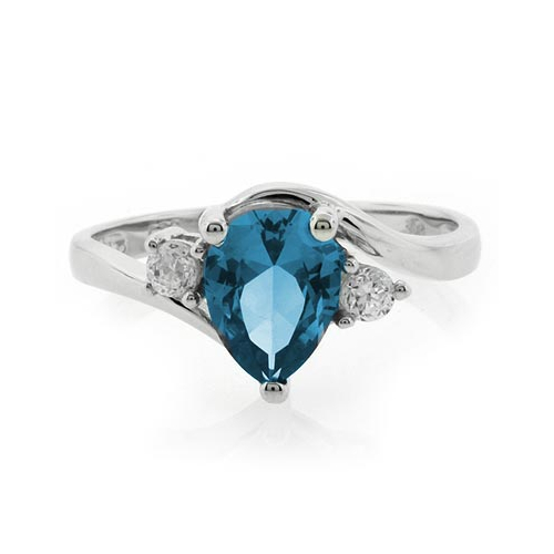 Solitaire Blue Topaz Sterling Silver Ring