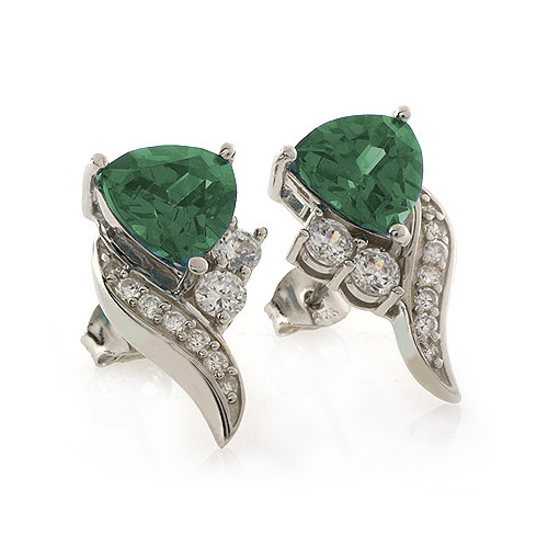 Alexandrite Trillion Cut Elegant Silver Earrings