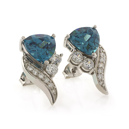 Alexandrite Trillion Cut Elegant Silver Earrings