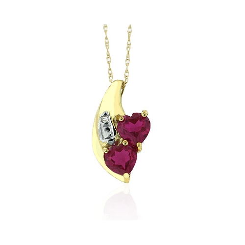 10K Yellow Gold Ruby Heart Pendant Necklace
