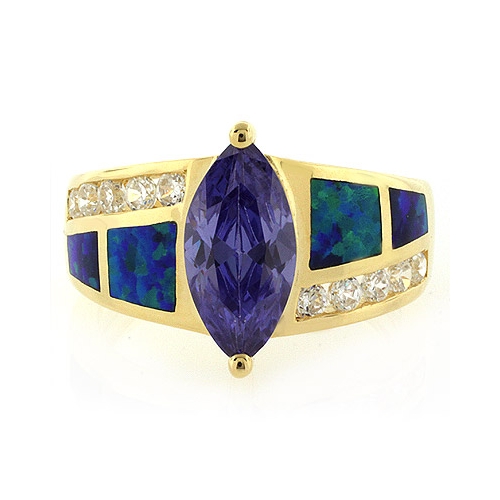 High Quality Opal Ring with Tanzanite