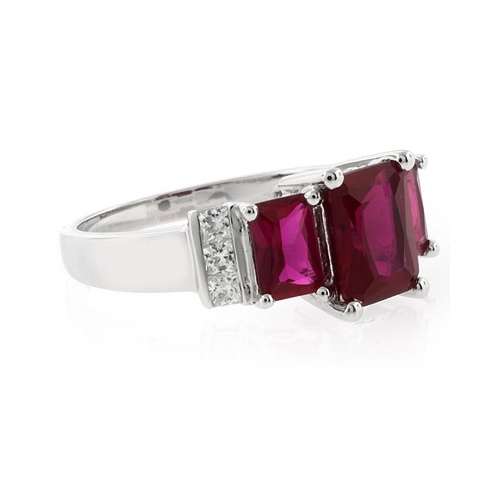 3 Emerald Cut Stone Ruby Ring