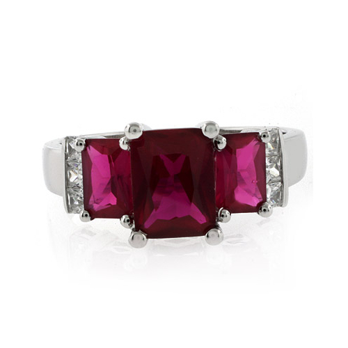 3 Emerald Cut Stone Ruby Ring