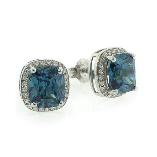 Alexandrite Emerald Cut Silver Earrings