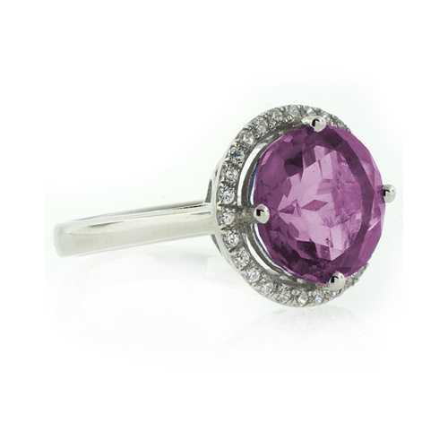 Round Cut Changing Color Stone Alexandrite Silver Ring