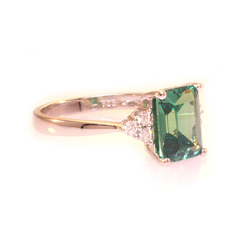 Emerald Cut Color Changing Alexandrite Silver Ring