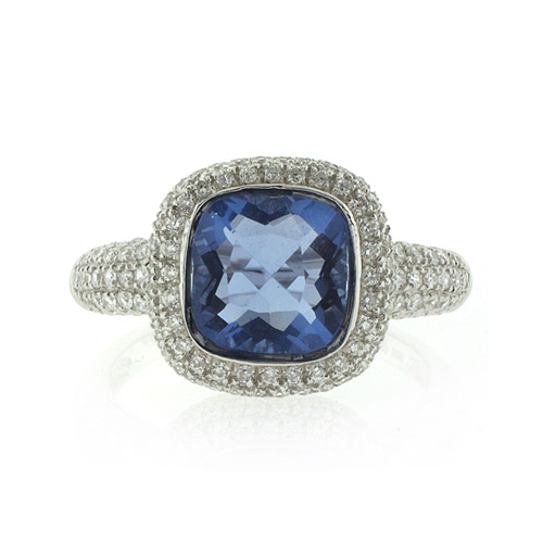 Micro Pave Changing Color Stone Alexandrite Silver Ring