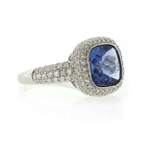 Micro Pave Changing Color Stone Alexandrite Silver Ring