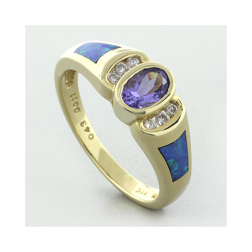 Australian Opal Gold Ring with Tanzanite