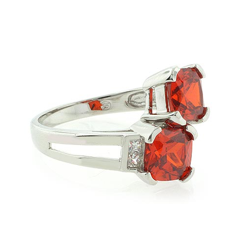 2 Stone Mexican Fire Cherry Opal Silver Ring