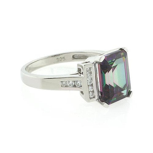 Mystic Topaz Emerald Cut Stone Ring
