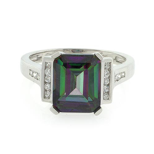 Mystic Topaz Emerald Cut Stone Ring