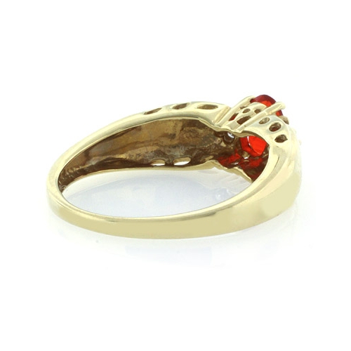 Mexican Fire Cherry Opal Diamond 14k Solid Yellow Gold Ring