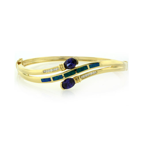 Opal and Tanzanite Gold Plated Sterling Silver Bangle