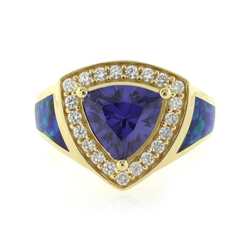 14k Gold Plated Blue Opal Ring with Tanzanite