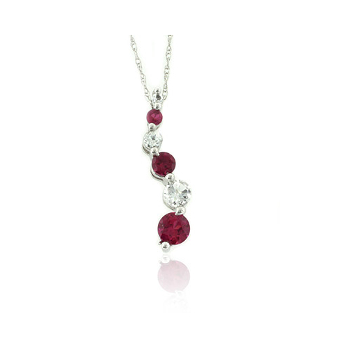 Ruby Gemstone 10K White Gold Pendant Necklace Journey Style