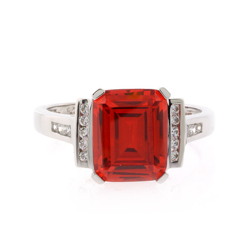 Fire Cherry Opal Emerald Cut Stone Ring