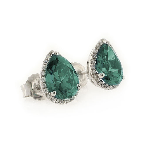 Color Changing Alexandrite Pear Cut Stone Micro Pave Earrings