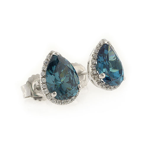 Color Changing Alexandrite Pear Cut Stone Micro Pave Earrings