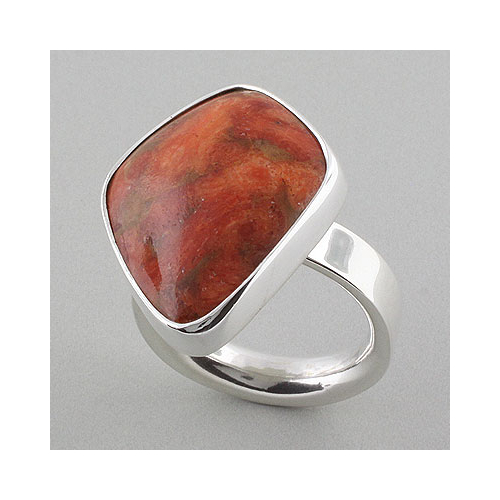 Comfort Fit High Quality Red Coral .950 Silver Ring