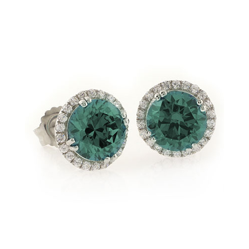 Color Changing Alexandrite Round Cut Stone Micro Pave Earrings
