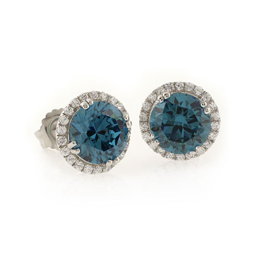 Color Changing Alexandrite Round Cut Stone Micro Pave Earrings