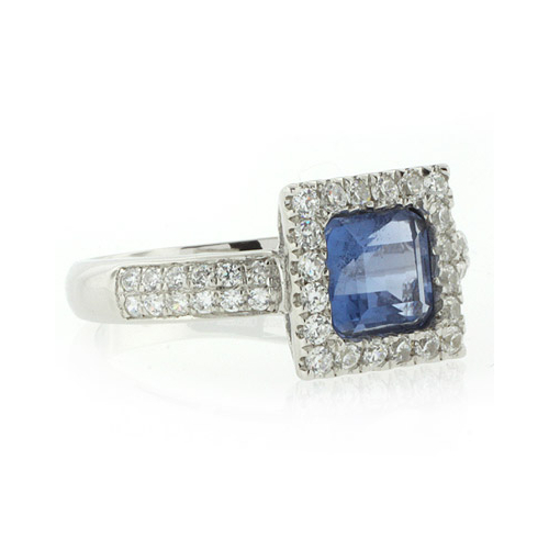 Princess Cut Alexandrite Micro Pave Setting Silver Ring